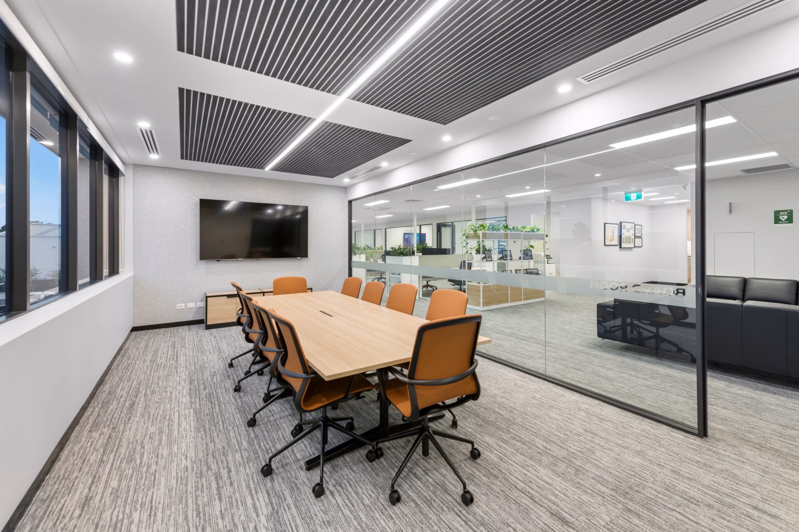 Modern meeting room designed and completed as part of office fitouts